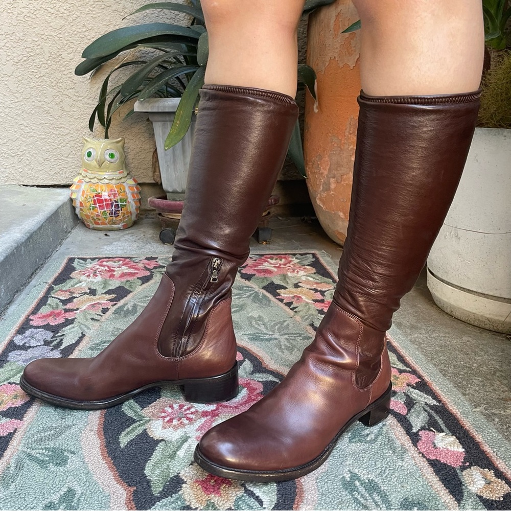 Prada Vintage Brown Pull On Leather Boots with Streamlined Design